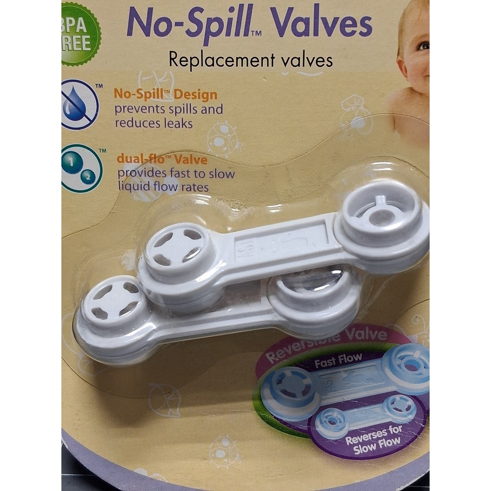 Nuby No Spill Replacement Valves White 2 Pack Dual Flo BPA‎ Free 854